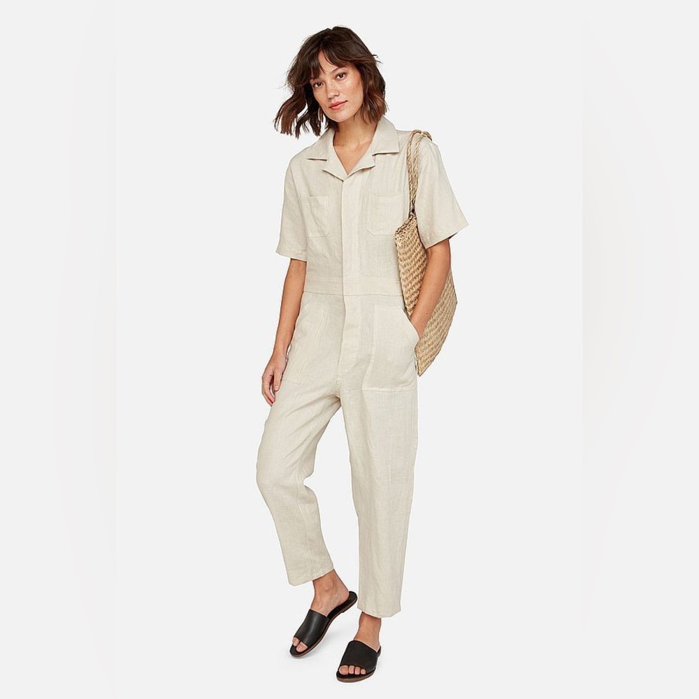NWT MATE the Label Linen Short Sleeve Jumpsuit in Natural | Small